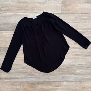 Lush Black Split Neck Blouse Size Small